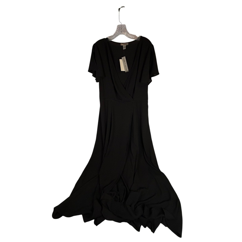 Love X Design Black Maxi Dress XL Flutter Sleeve Faux Wrap NWT Formal